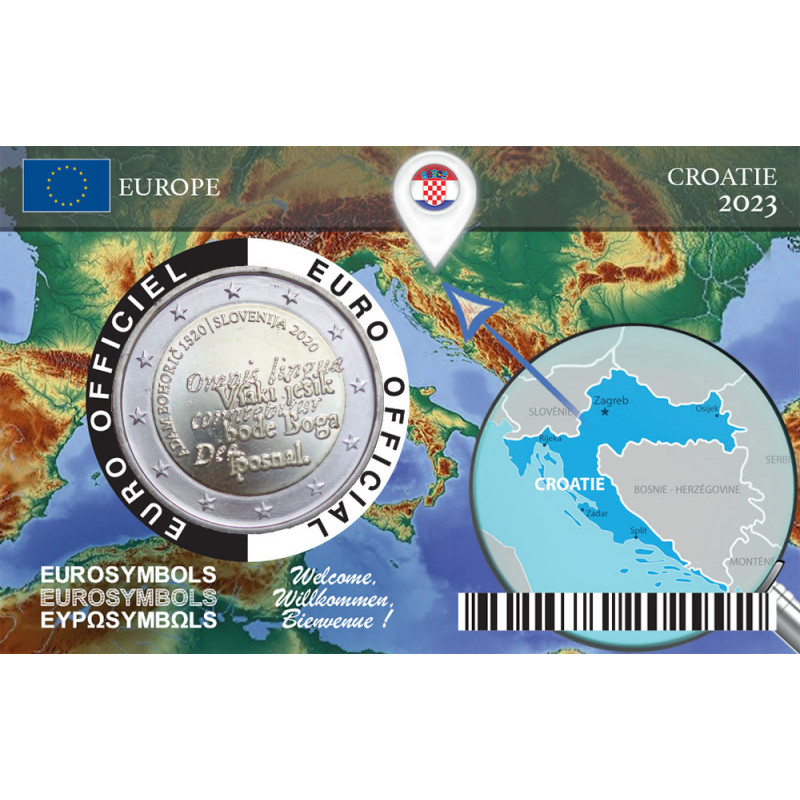 3 Coincards CROATIE 2023 Carte géographique 2 euros commémoratives