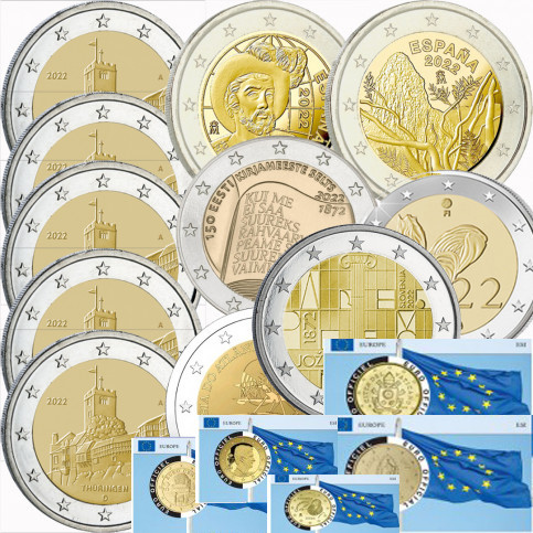 La collection complète Euro commémorative 2022 UNC- Vague 1 (réf