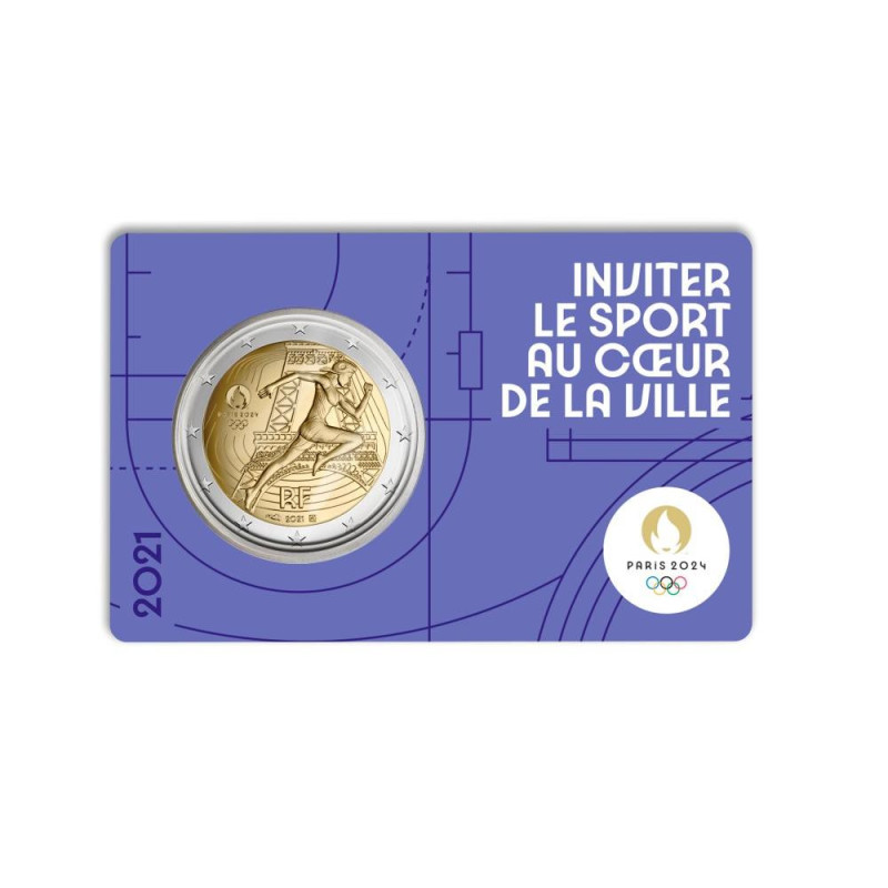 Coincard 2 euros commémorative FRANCE 2021 - Jeux Olympiques Paris 2024 -  Brillant Universel - Jaune 3/5, 2 euros produit